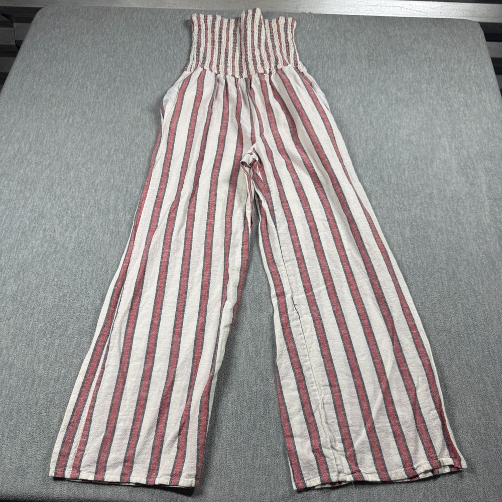 Toxik3 Pants Womens Medium Red White Blue Striped Smocked High Rise Wide Leg